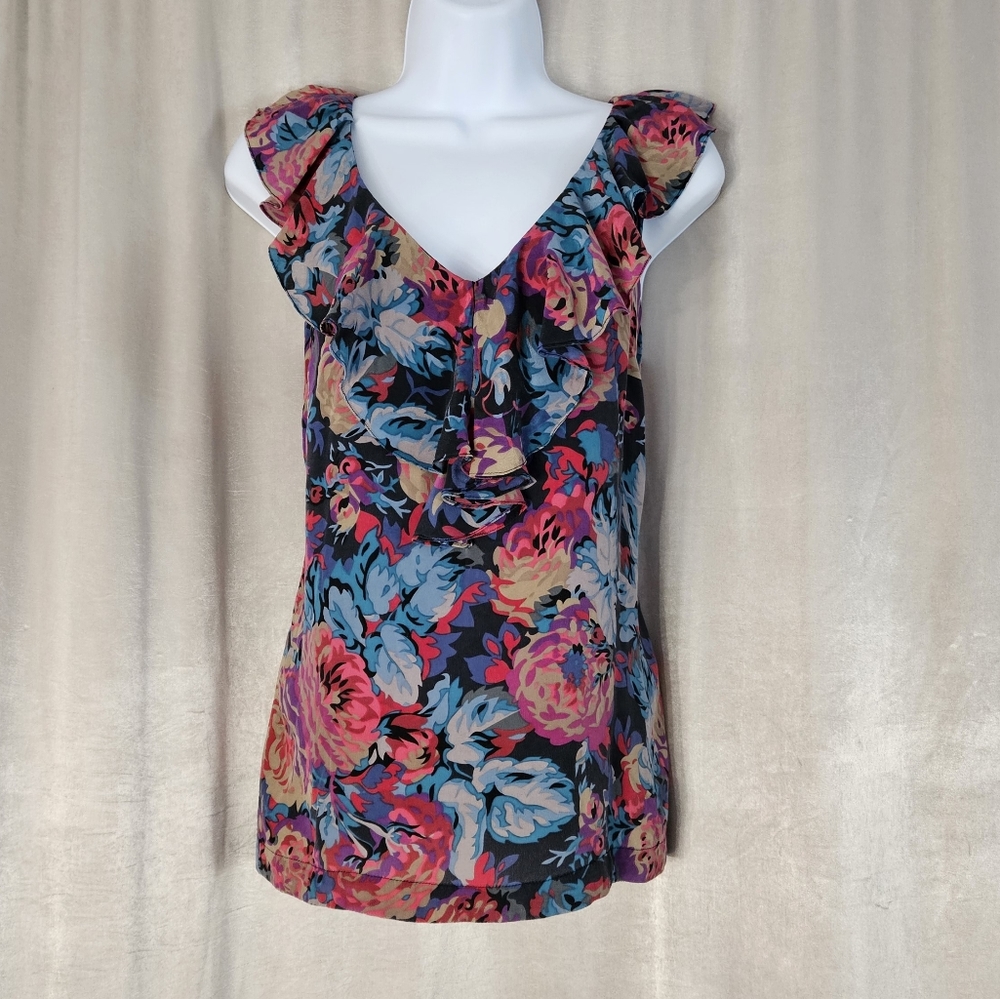 NWOT Anthropologie Moulinette Soeurs pink purple red blue floral silk top 2 - Picture 5 of 7
